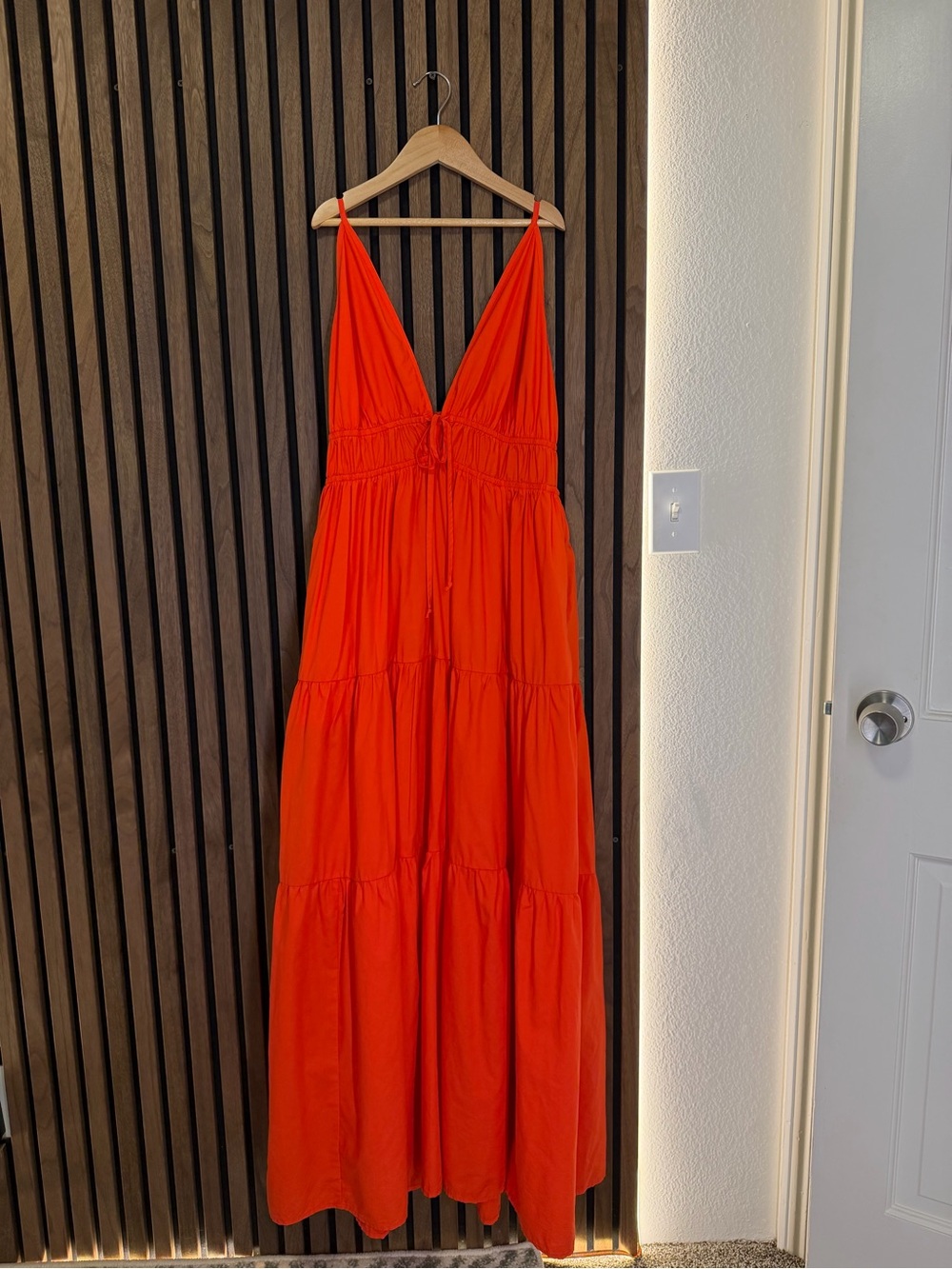Sleeveless V-Neck Tiered Maxi Dress with Pockets - Red